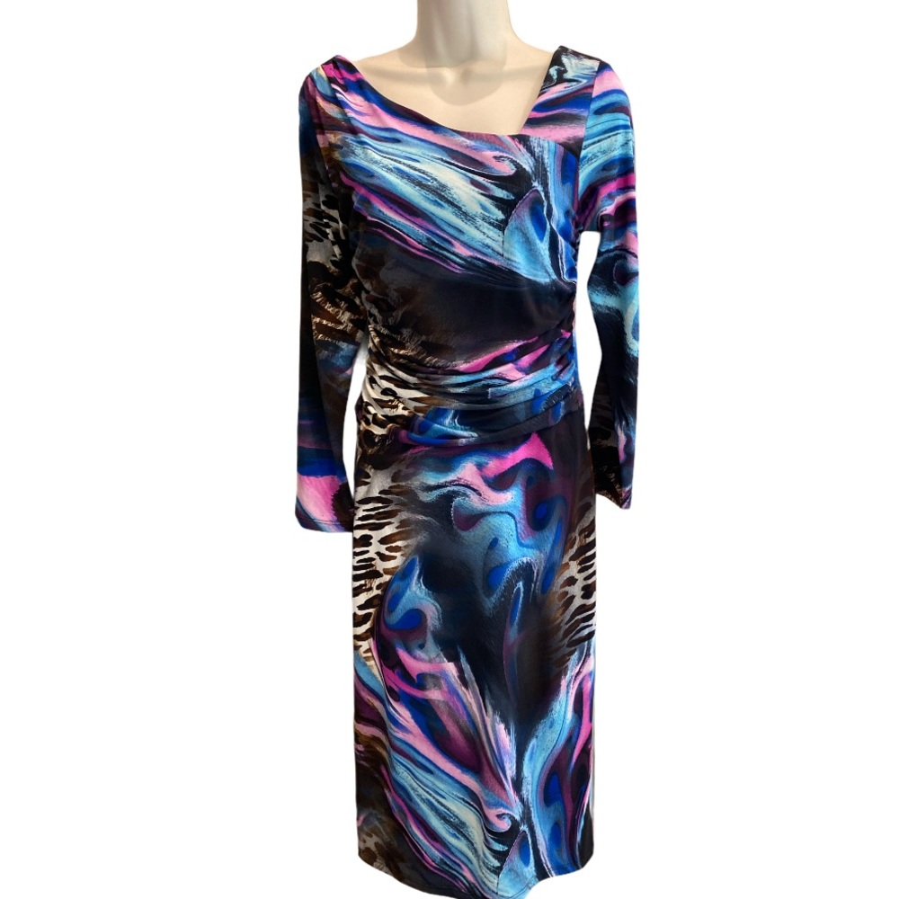 Sharon Max multicolor ruched body con dress, 80’s & 90’s